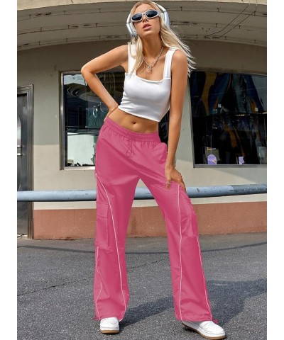 Wide Leg Cargo Pants for Women Baggy Lightweight Drawstring Jogger Pants Trousers with Pockets Pink $21.45 Pants