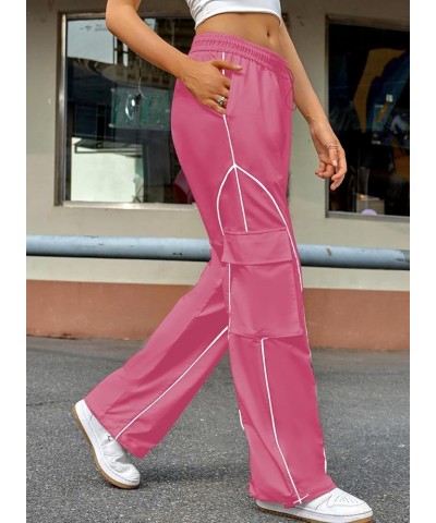 Wide Leg Cargo Pants for Women Baggy Lightweight Drawstring Jogger Pants Trousers with Pockets Pink $21.45 Pants