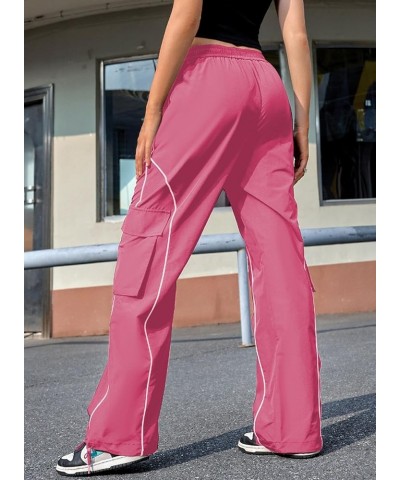 Wide Leg Cargo Pants for Women Baggy Lightweight Drawstring Jogger Pants Trousers with Pockets Pink $21.45 Pants