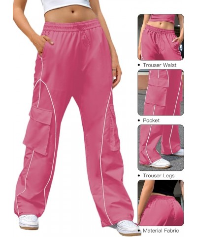 Wide Leg Cargo Pants for Women Baggy Lightweight Drawstring Jogger Pants Trousers with Pockets Pink $21.45 Pants