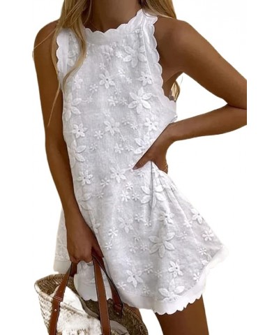 Women Sleeveless Beach Dress Scallop Trim Cover Ups Short Dresses 2023 Summer Linen Tank Dress Party Vacation E-flower Lace W...