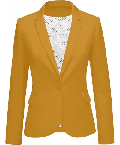 Womens Notched Lapel Pockets Button Work Office Blazer Jacket Suit Dusky Citron Yellow $26.82 Blazers