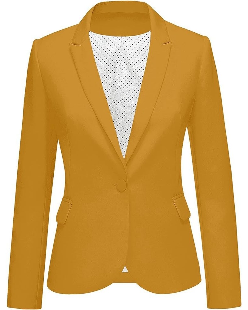 Womens Notched Lapel Pockets Button Work Office Blazer Jacket Suit Dusky Citron Yellow $26.82 Blazers