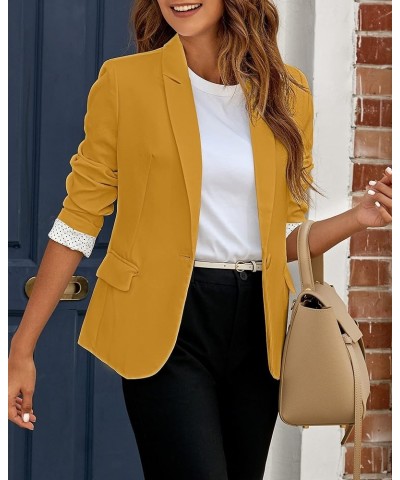 Womens Notched Lapel Pockets Button Work Office Blazer Jacket Suit Dusky Citron Yellow $26.82 Blazers