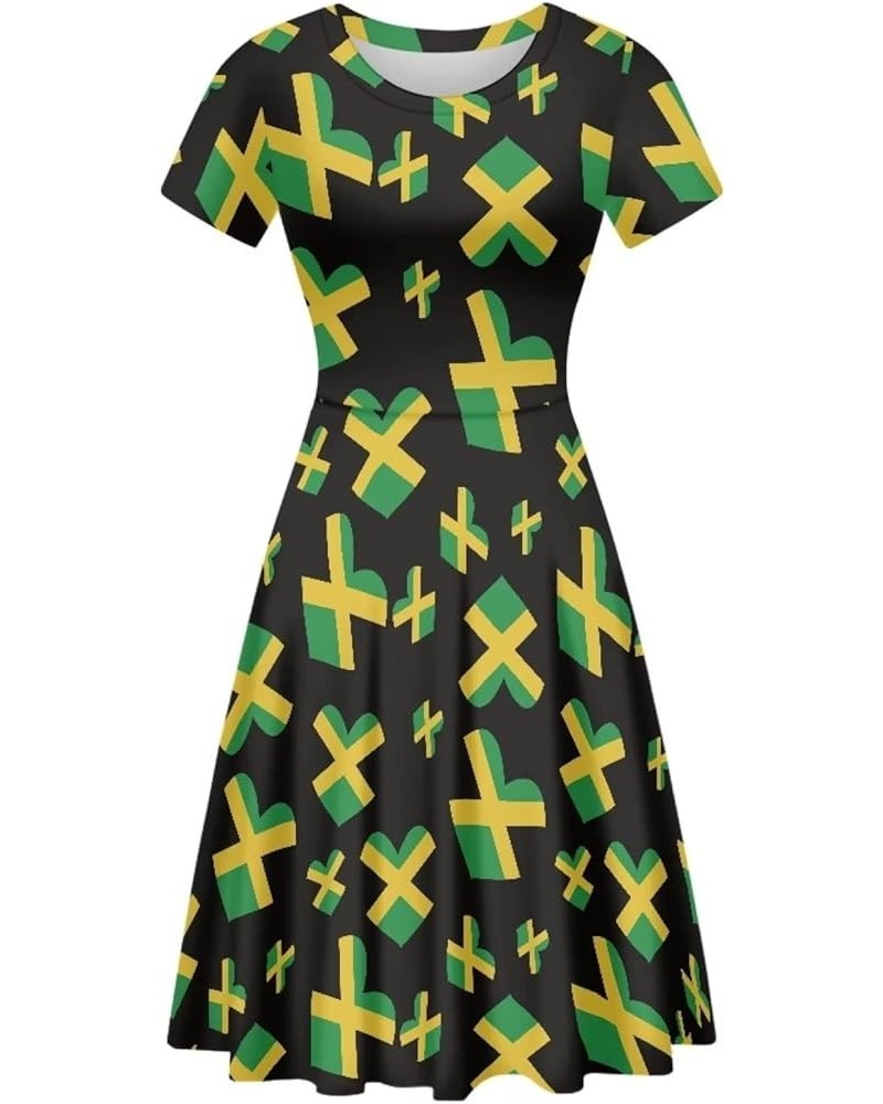 Women's Tropical Print Dress Boho Ethnic Cocktail Party Skater Dress Summer Casual Vintage Swing Dress S-2XL Jamaica Flag $12...