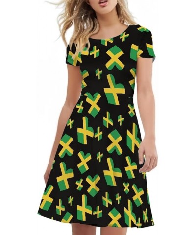 Women's Tropical Print Dress Boho Ethnic Cocktail Party Skater Dress Summer Casual Vintage Swing Dress S-2XL Jamaica Flag $12...