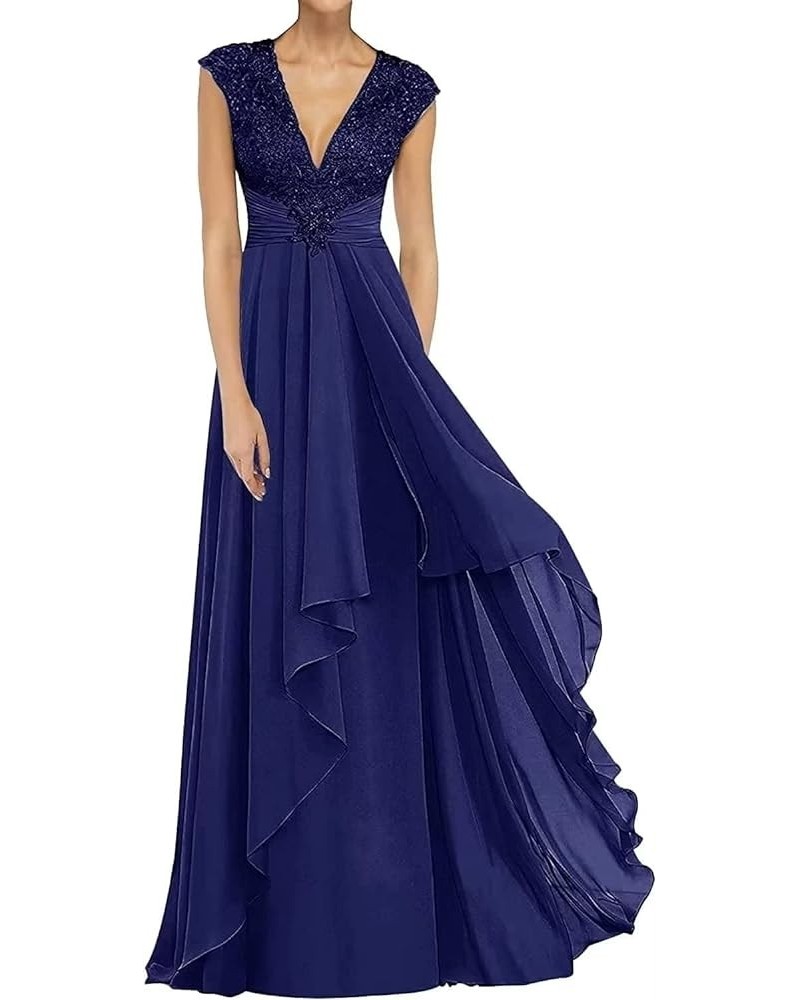 Lace Appliques Mother of The Bride Dresses for Wedding V Neck Formal Dresses for Women Evening Party Royal Blue $31.50 Dresses