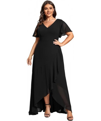 Women's V Neck Short Sleeve A-line Semi Fomal Dress for Wedding Guest 01749-DA Black $39.12 Dresses