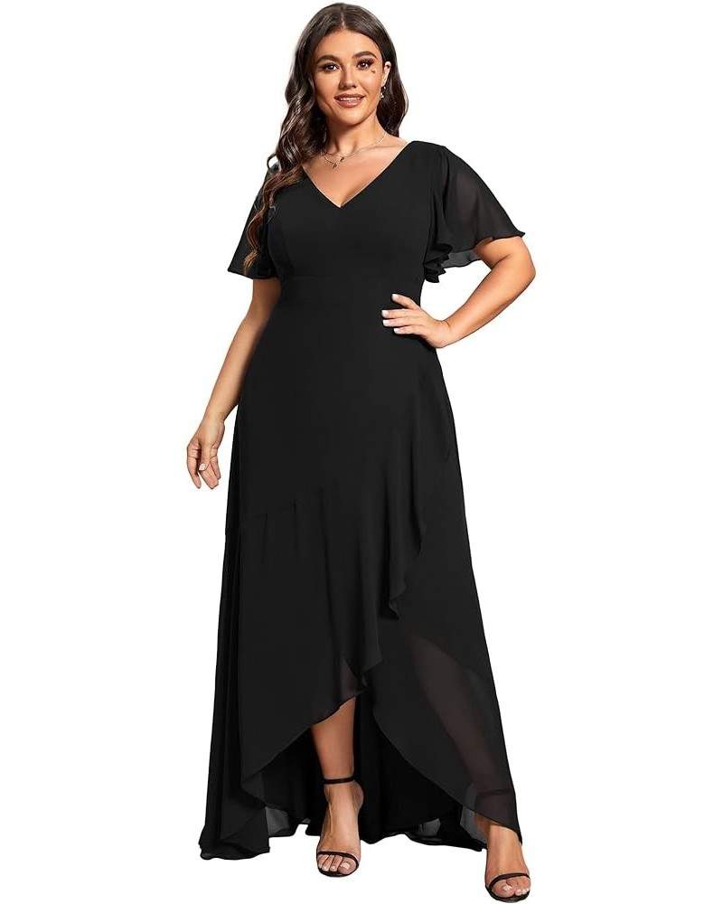 Women's V Neck Short Sleeve A-line Semi Fomal Dress for Wedding Guest 01749-DA Black $39.12 Dresses