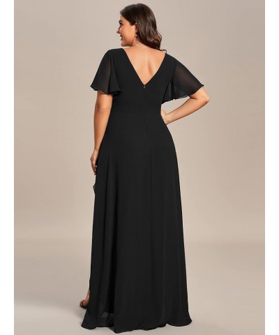 Women's V Neck Short Sleeve A-line Semi Fomal Dress for Wedding Guest 01749-DA Black $39.12 Dresses