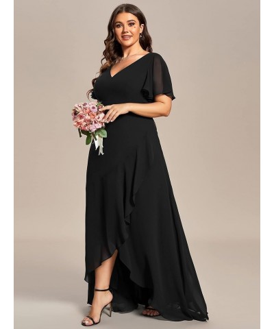 Women's V Neck Short Sleeve A-line Semi Fomal Dress for Wedding Guest 01749-DA Black $39.12 Dresses