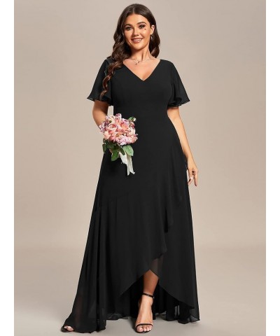 Women's V Neck Short Sleeve A-line Semi Fomal Dress for Wedding Guest 01749-DA Black $39.12 Dresses