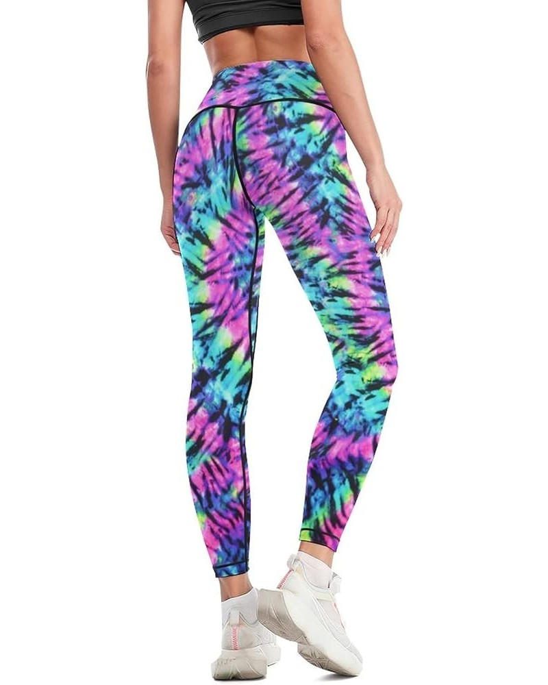 Women Tie Dye High Waisted Yoga Pants Tummy Control Workout Running Leggings Color4 $13.43 Activewear