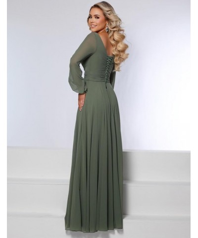 Women's Long Sleeve Bridesmaid Dresses for Wedding V Neck Chiffon A Line Formal Dress Evening Gown Champagne $23.65 Dresses