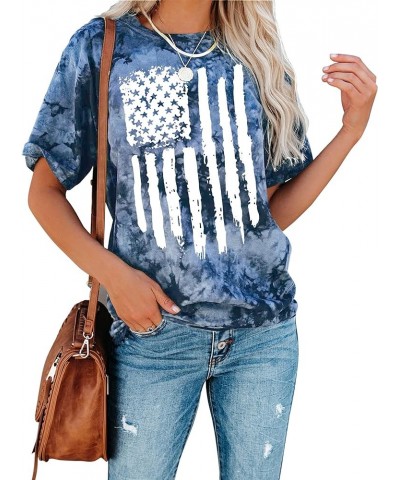 American Flag Shirt Women USA Flag T Shirts 4th of July Graphic Patriotic T-Shirt Casual Holiday Tops D-tie Dye Blue $14.09 T...