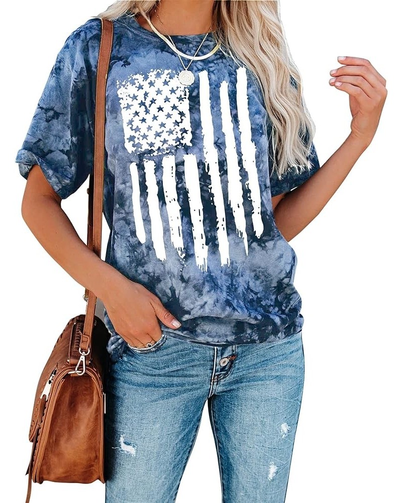 American Flag Shirt Women USA Flag T Shirts 4th of July Graphic Patriotic T-Shirt Casual Holiday Tops D-tie Dye Blue $14.09 T...