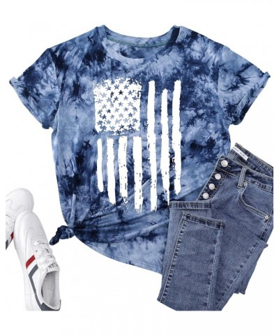 American Flag Shirt Women USA Flag T Shirts 4th of July Graphic Patriotic T-Shirt Casual Holiday Tops D-tie Dye Blue $14.09 T...