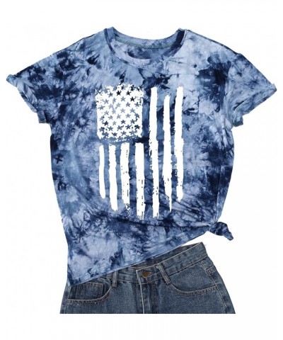 American Flag Shirt Women USA Flag T Shirts 4th of July Graphic Patriotic T-Shirt Casual Holiday Tops D-tie Dye Blue $14.09 T...