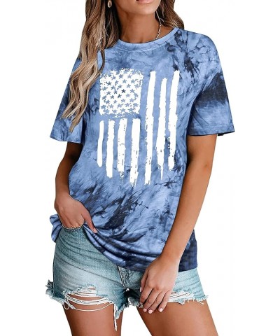 American Flag Shirt Women USA Flag T Shirts 4th of July Graphic Patriotic T-Shirt Casual Holiday Tops D-tie Dye Blue $14.09 T...