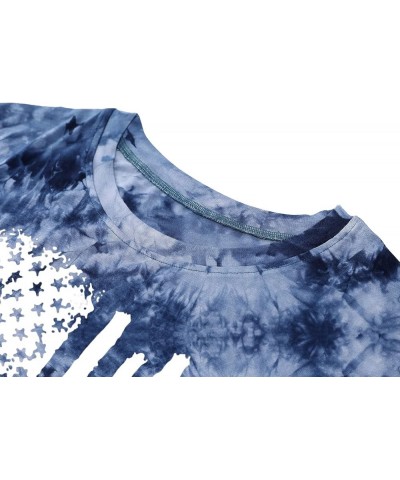 American Flag Shirt Women USA Flag T Shirts 4th of July Graphic Patriotic T-Shirt Casual Holiday Tops D-tie Dye Blue $14.09 T...