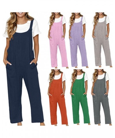 Casual Rompers for Women Long Pant Cotton Linen Overalls Rompers Preppy Loungewear Spring Clothes for Women 2024 A Navy Women...