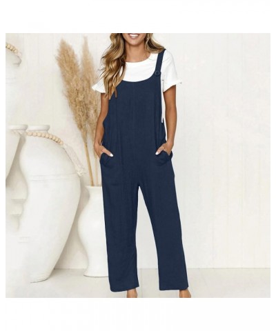 Casual Rompers for Women Long Pant Cotton Linen Overalls Rompers Preppy Loungewear Spring Clothes for Women 2024 A Navy Women...