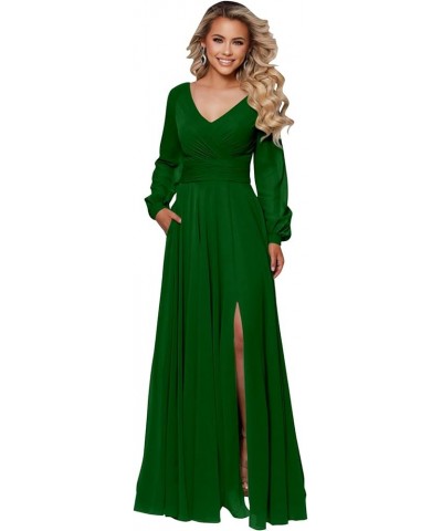 Women's Long Sleeve Bridesmaid Dresses for Wedding V Neck Chiffon A Line Formal Dress Evening Gown Champagne $23.65 Dresses