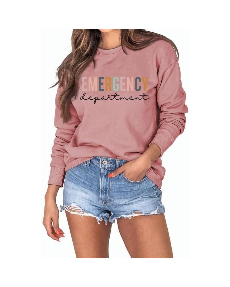 Women's Sweatshirt Emergency Department Graphic Print Long Sleeve Crew Neck Nurse Life Casual Pullover Shirt Tops Tee Rose Pi...