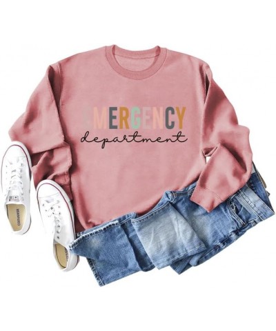 Women's Sweatshirt Emergency Department Graphic Print Long Sleeve Crew Neck Nurse Life Casual Pullover Shirt Tops Tee Rose Pi...