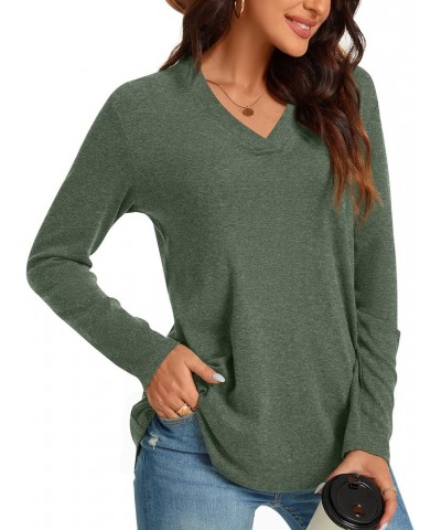 Womens Fall Plus Size Long Sleeve Tunic Tops for Leggings V Neck Casual Loose Fit Blouse Shirt V-Neck Dark Green $12.95 Tops