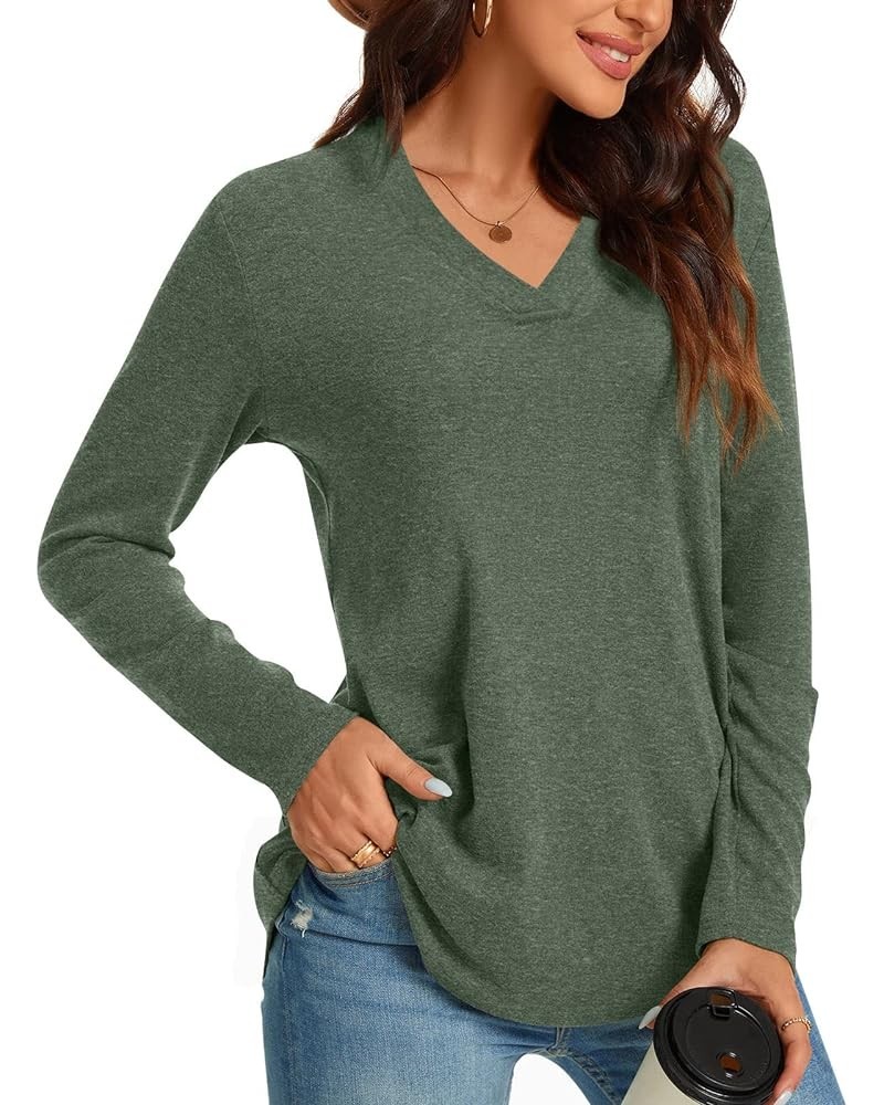 Womens Fall Plus Size Long Sleeve Tunic Tops for Leggings V Neck Casual Loose Fit Blouse Shirt V-Neck Dark Green $12.95 Tops