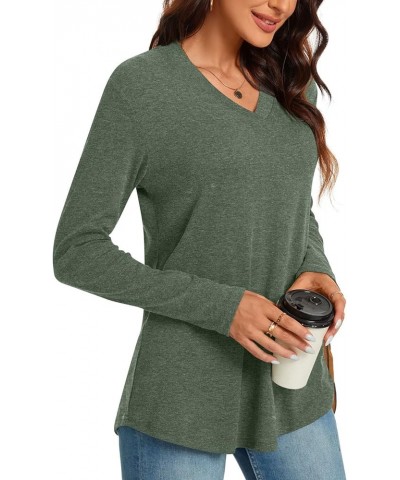 Womens Fall Plus Size Long Sleeve Tunic Tops for Leggings V Neck Casual Loose Fit Blouse Shirt V-Neck Dark Green $12.95 Tops