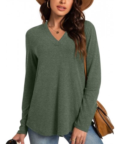 Womens Fall Plus Size Long Sleeve Tunic Tops for Leggings V Neck Casual Loose Fit Blouse Shirt V-Neck Dark Green $12.95 Tops