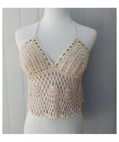 Black Bikini Halter Top Handmade Crochet Crop Top Cream $10.11 Swimsuits