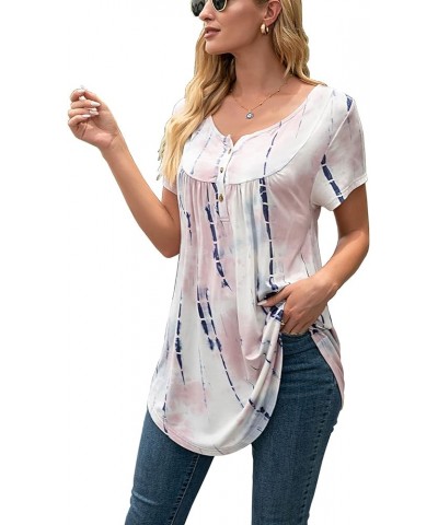 Womens Tie-Dye Tops V Neck Soft T-Shirts Flowy Pleats Tunic Button up Casual Blouses Summer Short Sleeve A-tie-dye-11 $10.02 ...