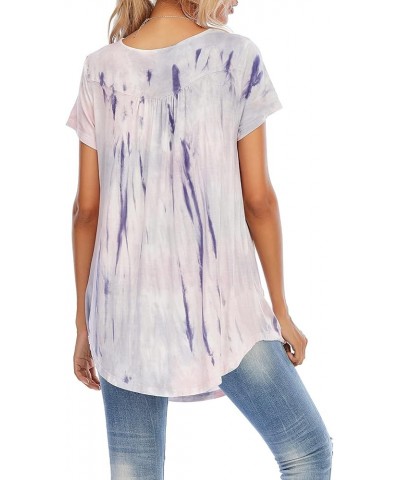 Womens Tie-Dye Tops V Neck Soft T-Shirts Flowy Pleats Tunic Button up Casual Blouses Summer Short Sleeve A-tie-dye-11 $10.02 ...