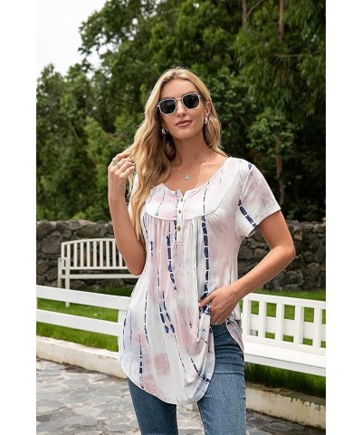 Womens Tie-Dye Tops V Neck Soft T-Shirts Flowy Pleats Tunic Button up Casual Blouses Summer Short Sleeve A-tie-dye-11 $10.02 ...