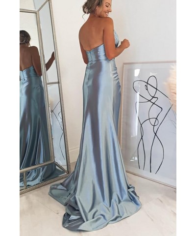 Strapless Satin Bridesmaid Dresses for Wedding Long Ruched Mermaid Formal Evening Prom Party Gown with Slit Black Royal Blue ...