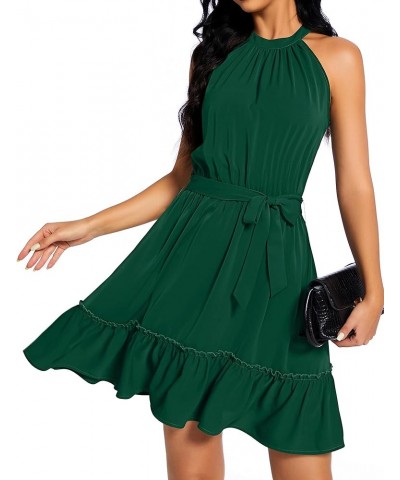 Women Summer Casual Halter Neck Mini Dress Sleeveless Ruffle Boho A Line Short Dresses Ruffle Mini Dresses Blackish Green $12...