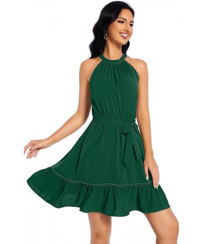 Women Summer Casual Halter Neck Mini Dress Sleeveless Ruffle Boho A Line Short Dresses Ruffle Mini Dresses Blackish Green $12...