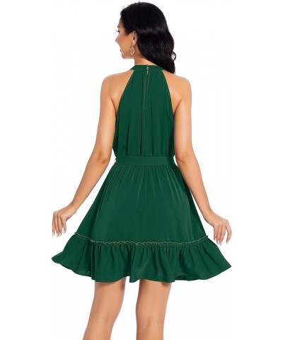 Women Summer Casual Halter Neck Mini Dress Sleeveless Ruffle Boho A Line Short Dresses Ruffle Mini Dresses Blackish Green $12...