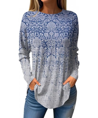 Women's Casual Long Sleeve Crew Neck Shirts Lightweight Tunic Tops with Leggings 03-blue $6.78 Tops