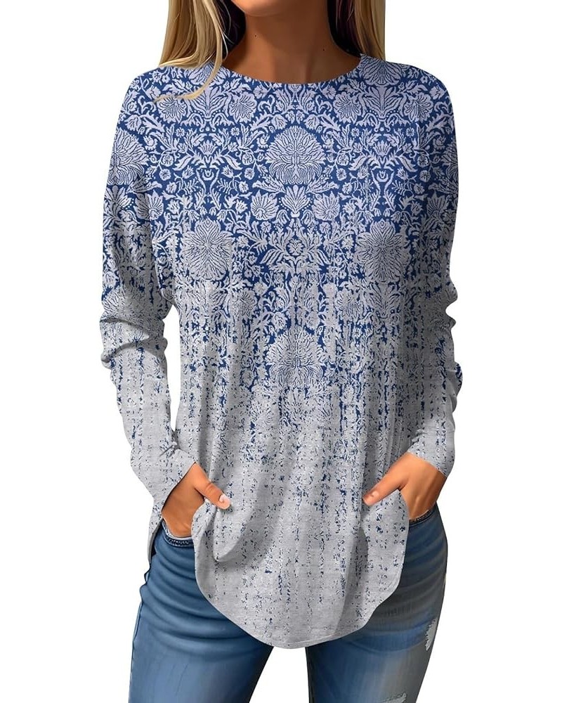 Women's Casual Long Sleeve Crew Neck Shirts Lightweight Tunic Tops with Leggings 03-blue $6.78 Tops