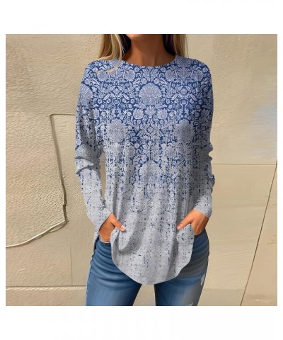 Women's Casual Long Sleeve Crew Neck Shirts Lightweight Tunic Tops with Leggings 03-blue $6.78 Tops