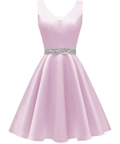 Satin Glitter Short Prom Dresses V-Neck Beaded Evening Homecoming Cocktail Party Gowns for Teens Pink-satin $26.51 Dresses