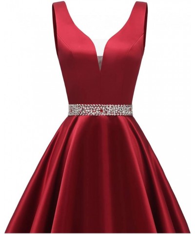 Satin Glitter Short Prom Dresses V-Neck Beaded Evening Homecoming Cocktail Party Gowns for Teens Pink-satin $26.51 Dresses