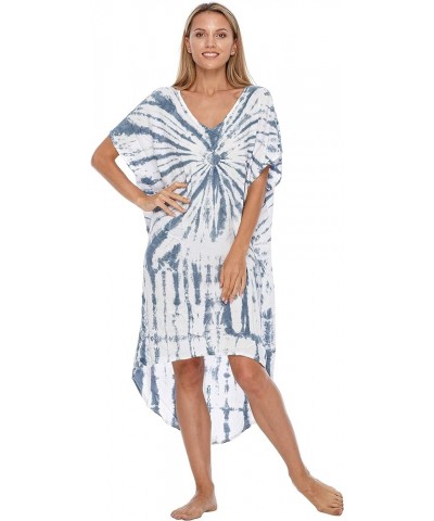 Womens Loose Beach Cover Up Dress Oversized Tunic Top Boho Tie Dye White Blue $16.87 Swimsuits