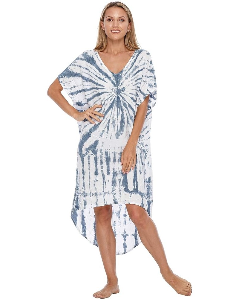 Womens Loose Beach Cover Up Dress Oversized Tunic Top Boho Tie Dye White Blue $16.87 Swimsuits