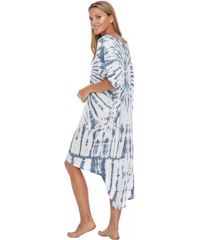 Womens Loose Beach Cover Up Dress Oversized Tunic Top Boho Tie Dye White Blue $16.87 Swimsuits