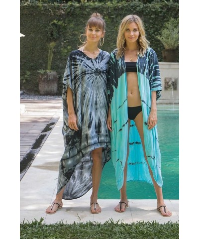 Womens Loose Beach Cover Up Dress Oversized Tunic Top Boho Tie Dye White Blue $16.87 Swimsuits